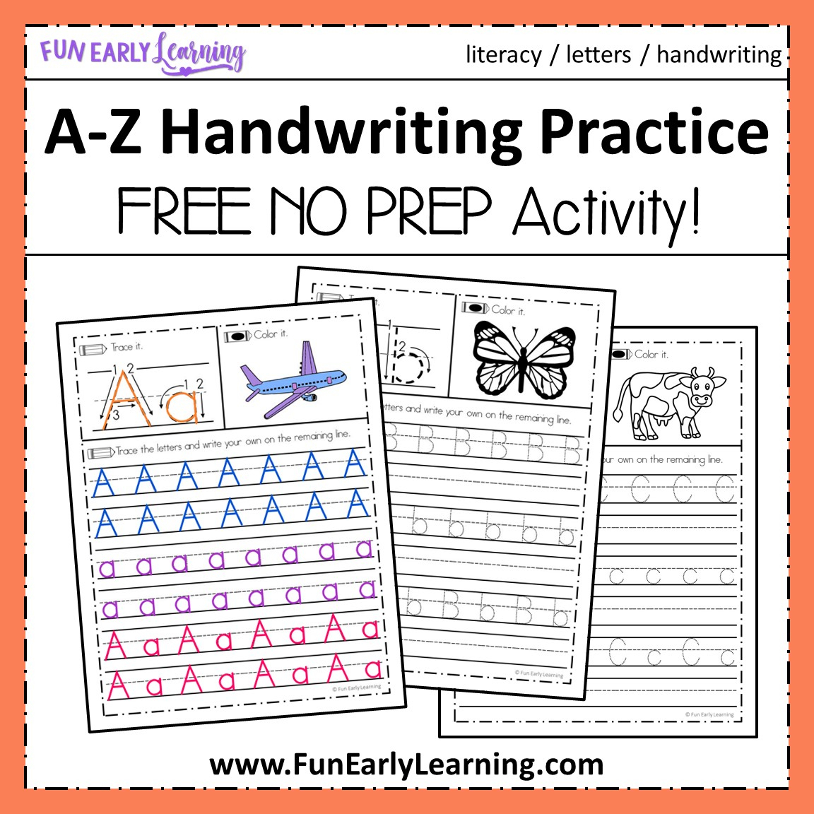 A-Z Handwriting Practice No Prep Worksheets For Learning Letters in Alphabet Handwriting Worksheets A To Z Pdf