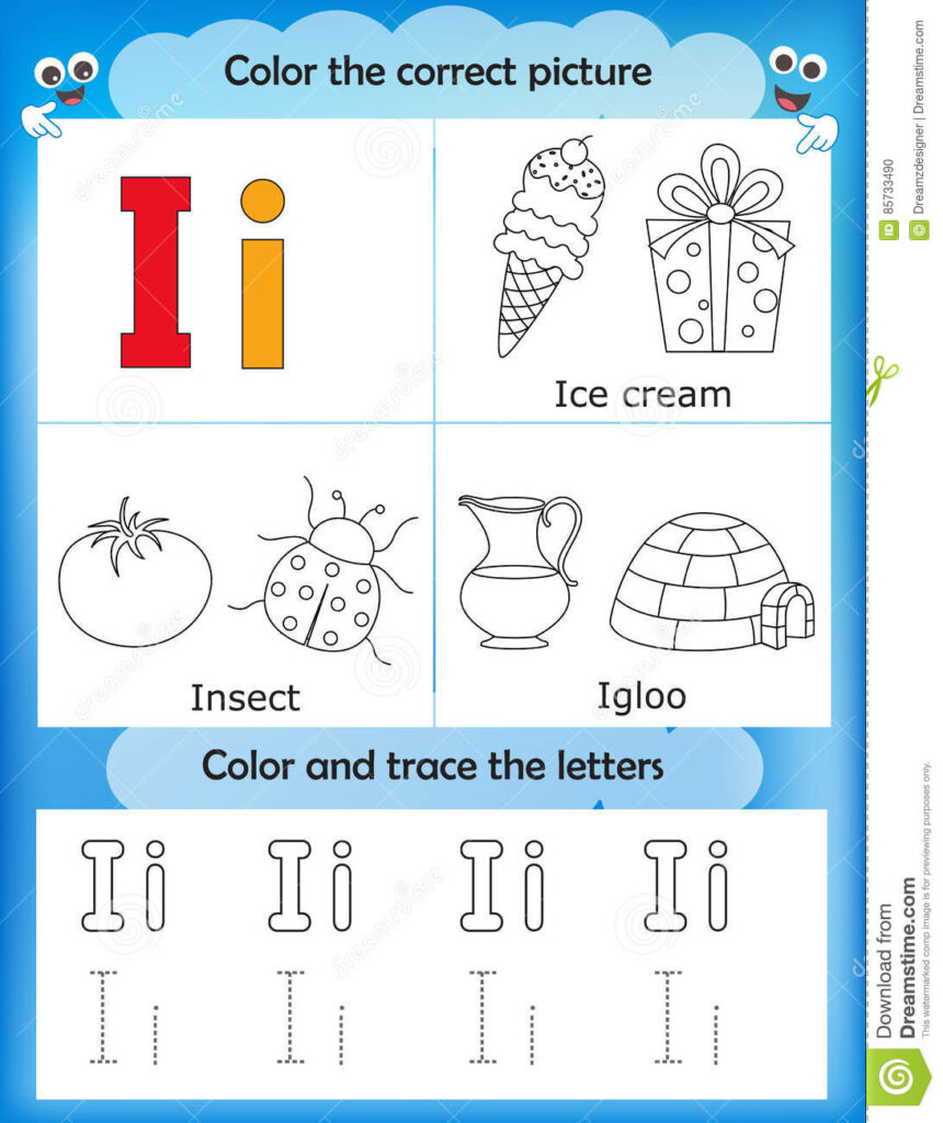 Alphabet Learning And Color Letter I Stock Illustration With Regard To Letter Ii Worksheets For Kindergarten