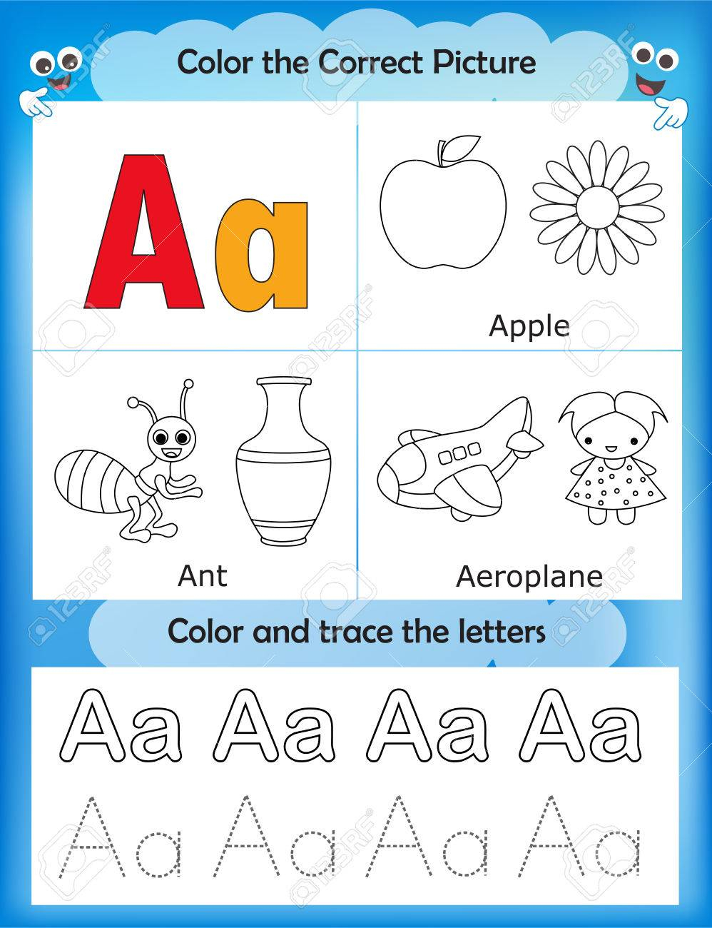 Alphabet Learning Letters &amp;amp; Coloring Graphics Printable Worksheet.. in Alphabet Beginners Worksheets