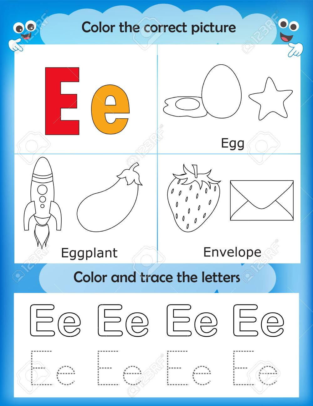 Alphabet Learning Letters &amp;amp; Coloring Graphics Printable Worksheet.. in Letter E Alphabet Worksheets