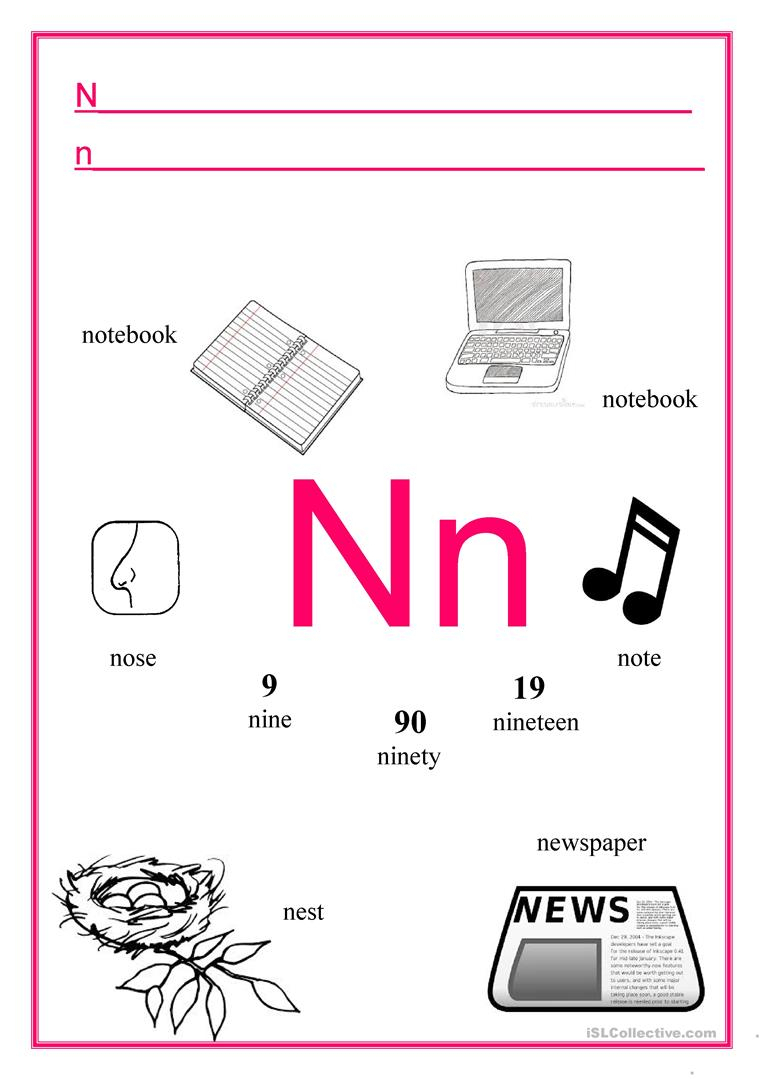 Alphabet Letter N - English Esl Worksheets with Letter Nn Worksheets