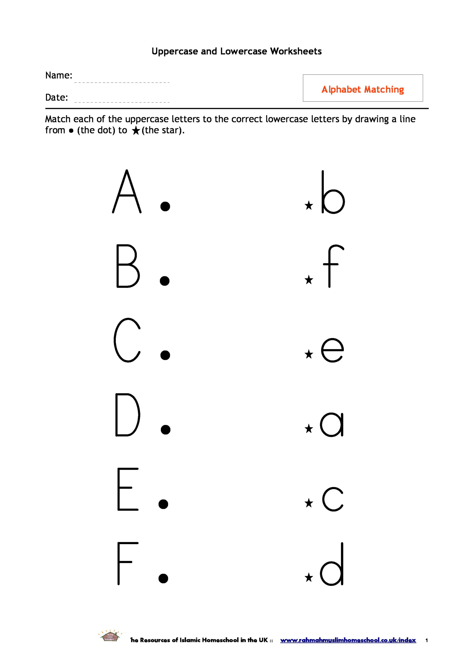 Alphabet Matching Worksheets | The Resources Of Islamic throughout Letter Matching Worksheets