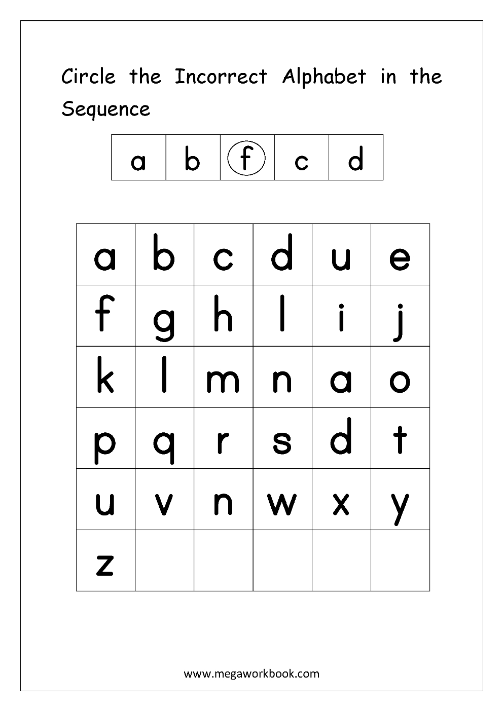 Alphabet Ordering Worksheet - Circle Incorrect In The with regard to Alphabet Sequencing Worksheets For Kindergarten