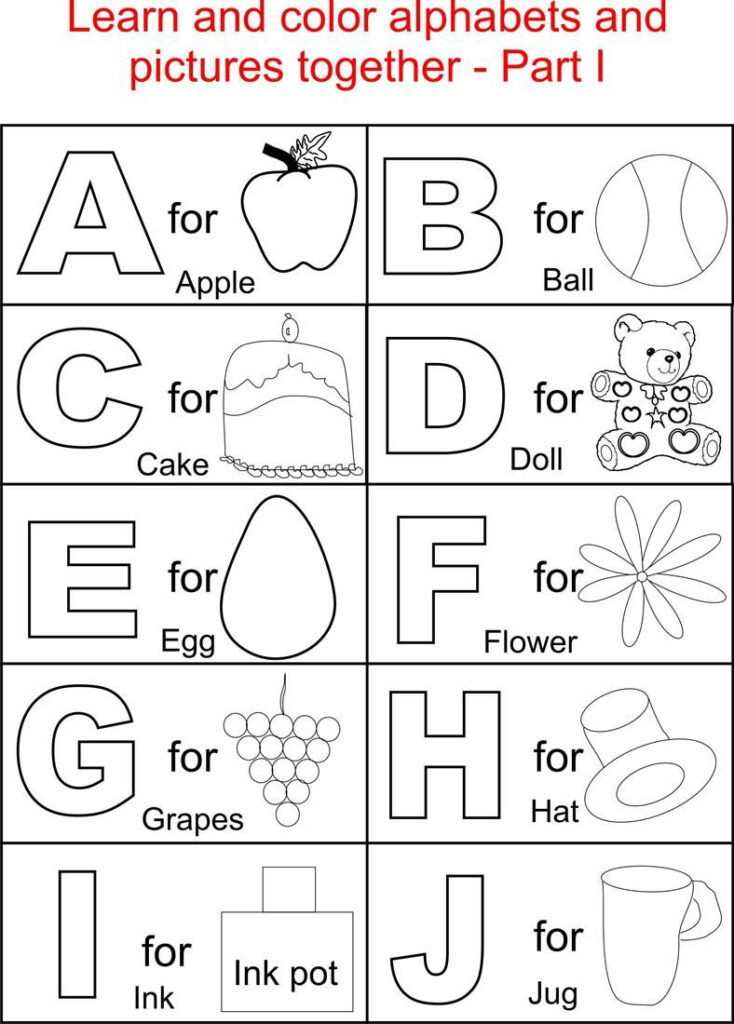 Alphabet Part I Coloring Printable Page For Kids: Alphabets Within Alphabet Colouring Worksheets