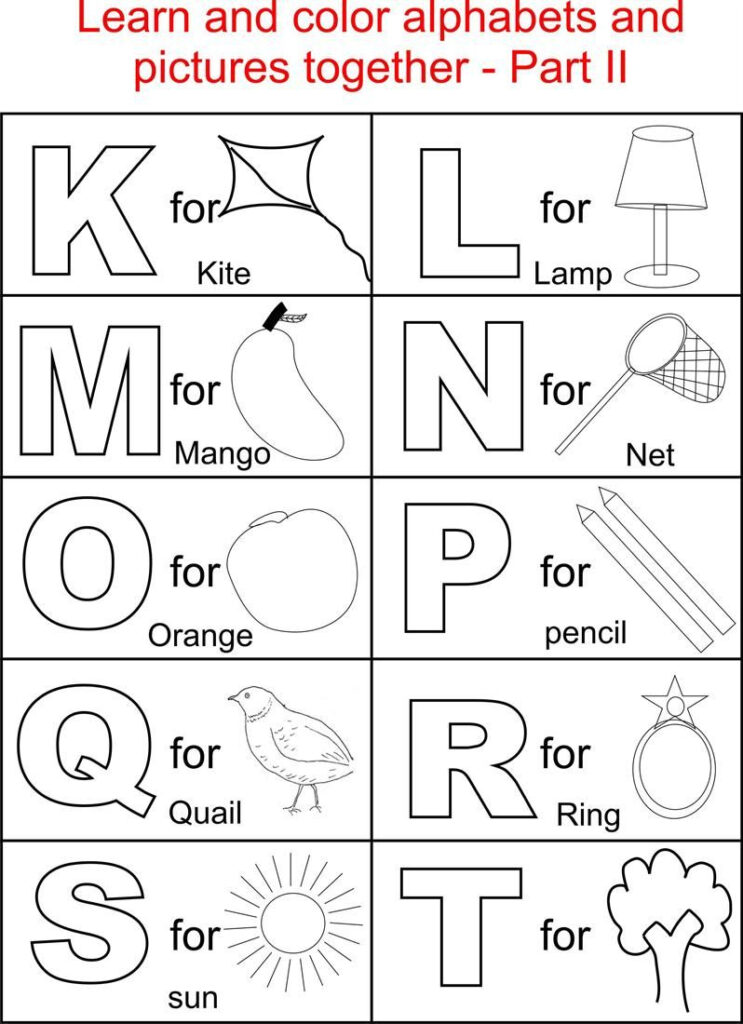 Alphabet Part Ii Coloring Printable Page For Kids: Alphabets With Alphabet Colouring Worksheets For Kindergarten