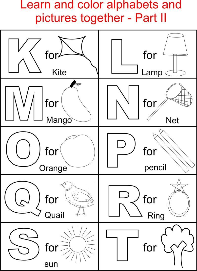 Alphabet Part Ii Coloring Printable Page For Kids: Alphabets with Alphabet Colouring Worksheets For Kindergarten