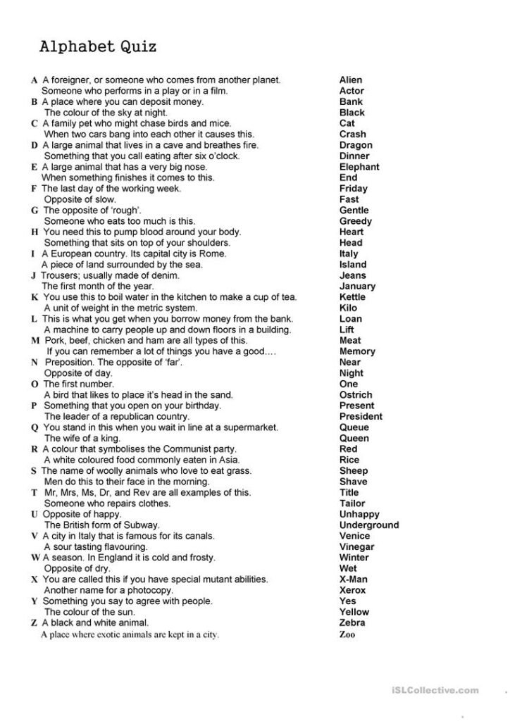 Alphabet Quiz   English Esl Worksheets Inside Alphabet Quiz Worksheets