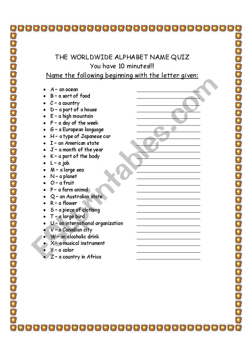 Alphabet Quiz - Esl Worksheetdavid.alikaee regarding Alphabet Quiz Worksheets