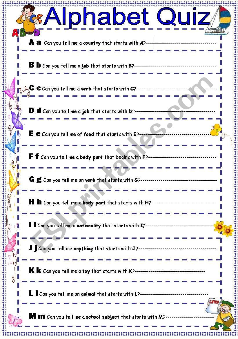 Alphabet Quiz + Grammar Words Dominoes (2 In 1!!!) - Esl within Alphabet Quiz Worksheets