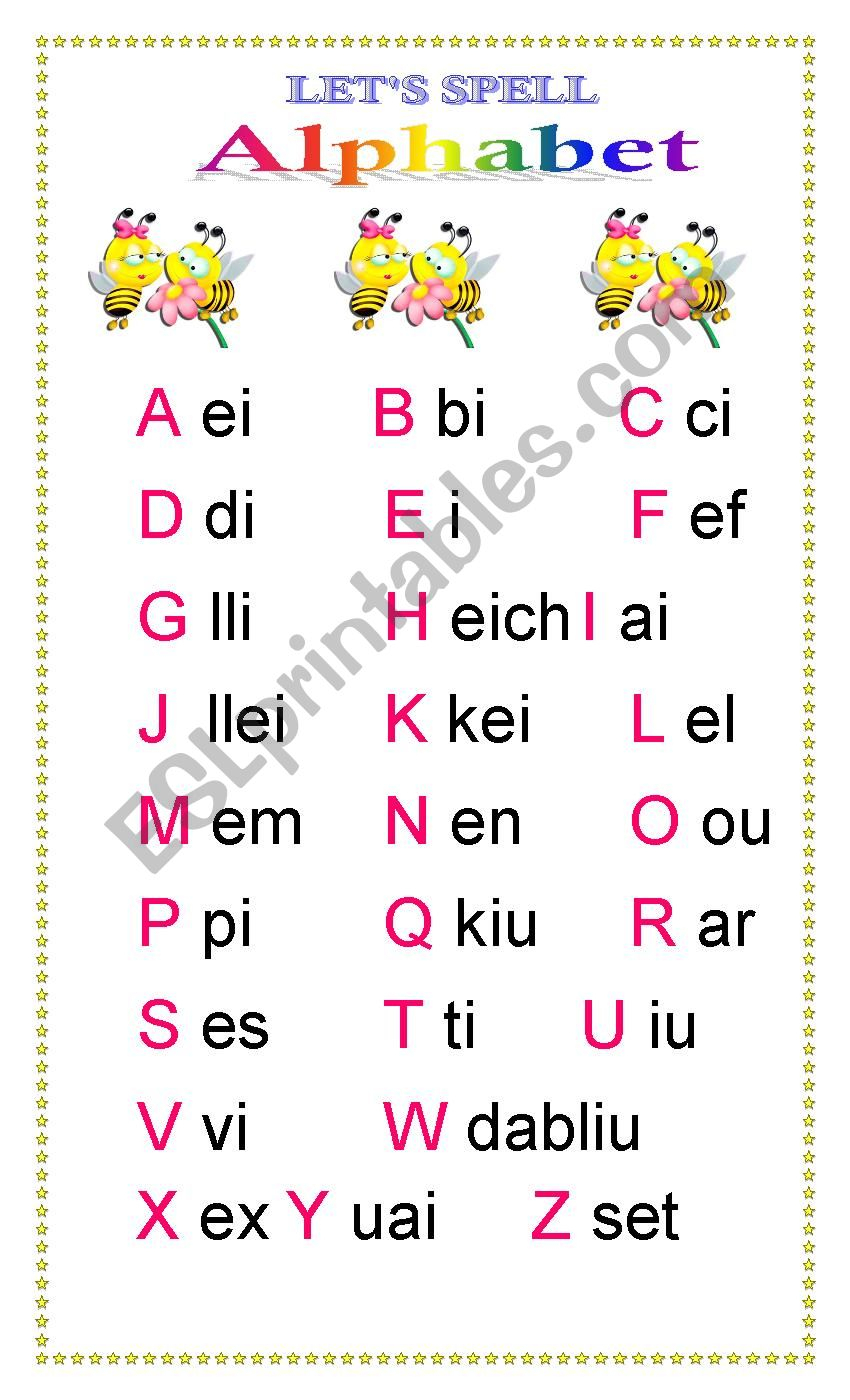 Alphabet &amp;quot;spelling Bee&amp;quot; - Esl Worksheeteileen Rivera for Alphabet Spelling Worksheets