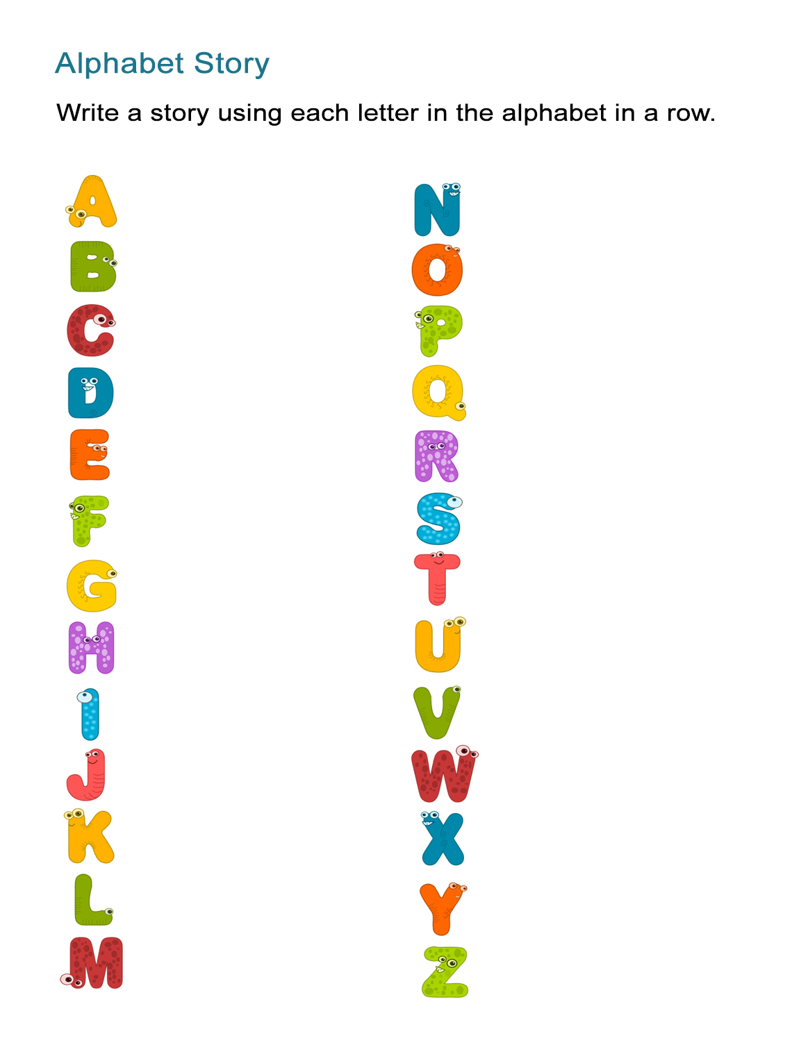 Alphabet Story Worksheet: Create A Story From A To Z - All Esl with regard to Alphabet Stories Worksheets