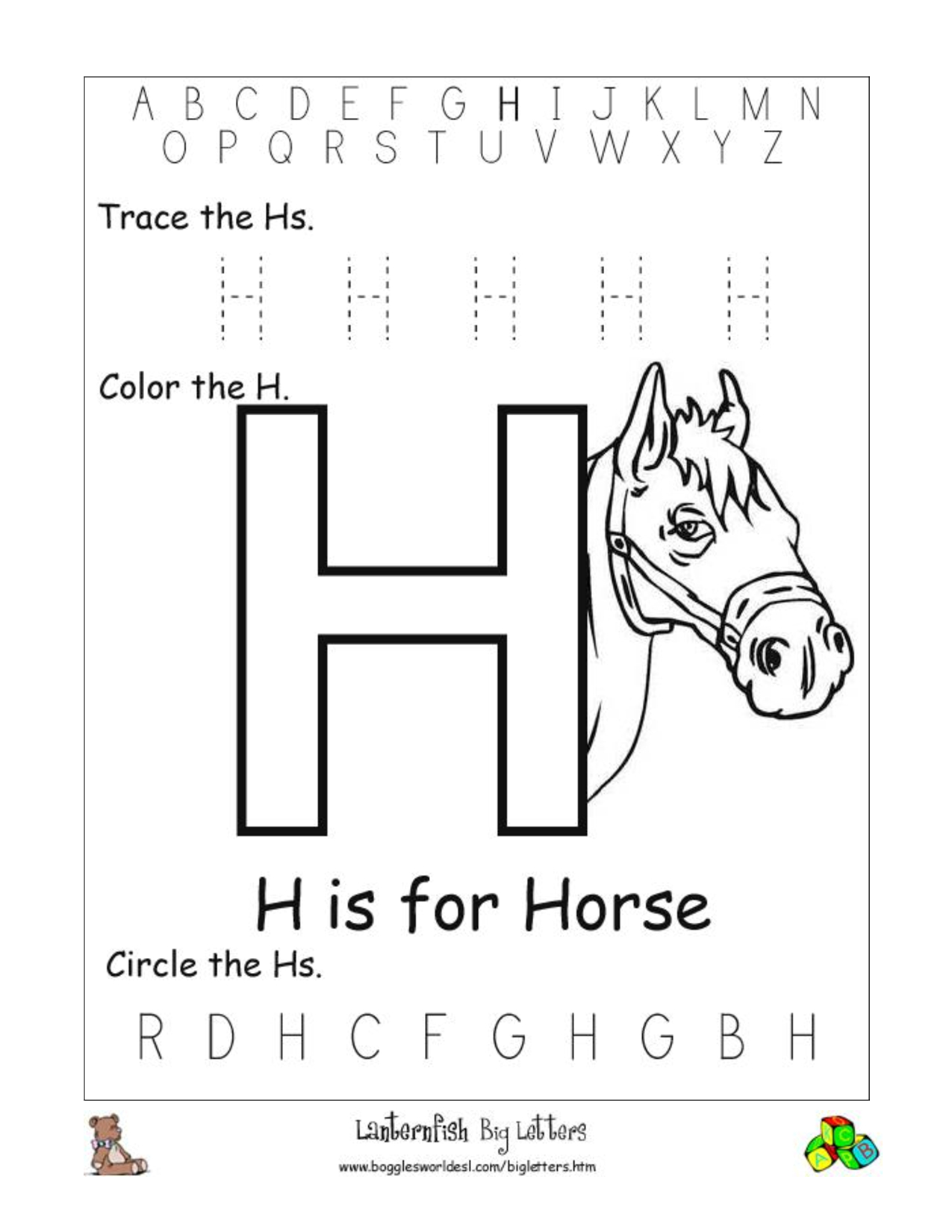 Alphabet Worksheets For Preschoolers |  Activities intended for Letter H Worksheets For Toddlers