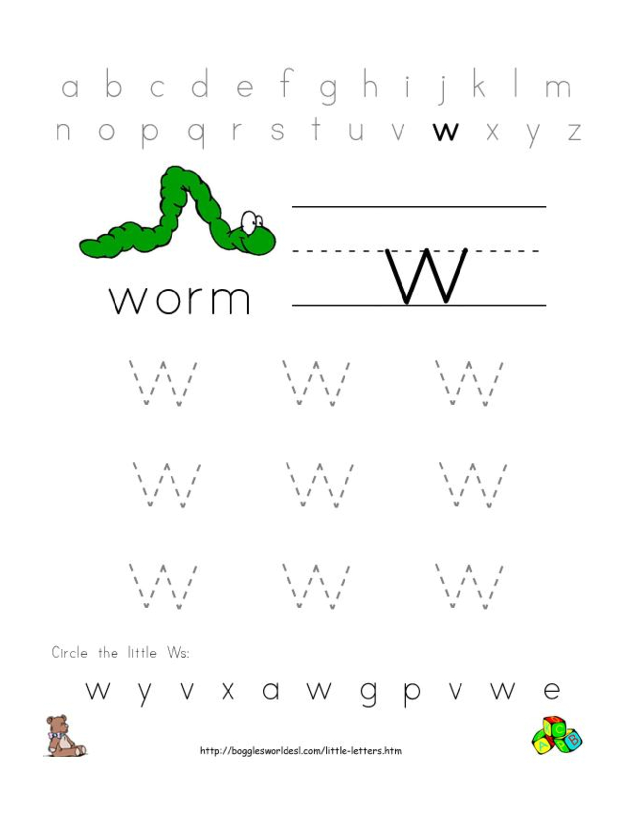 Alphabet Worksheets For Preschoolers | Alphabet Worksheet intended for Letter W Worksheets For Pre K