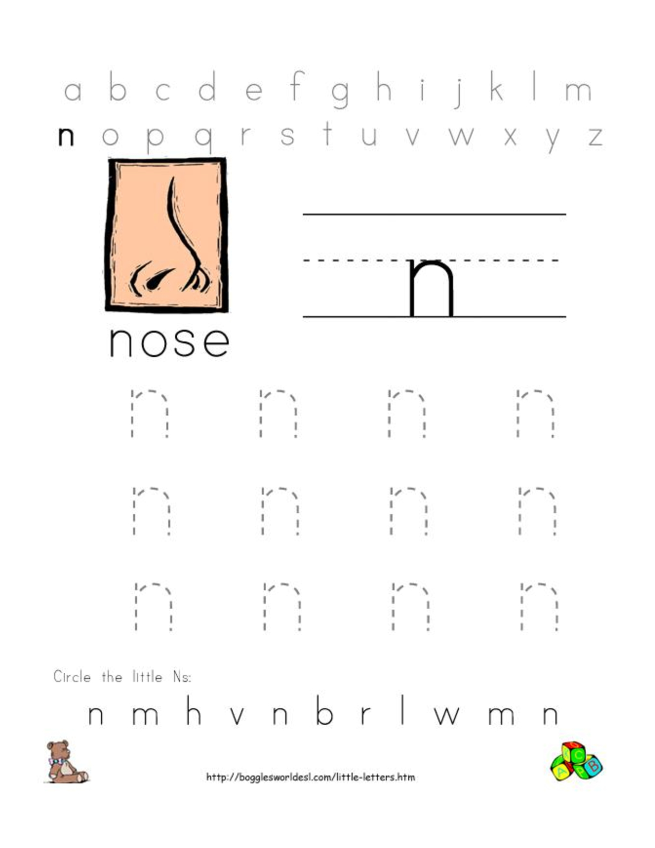 Alphabet Worksheets For Preschoolers | Alphabet Worksheet within Letter N Worksheets For Pre K