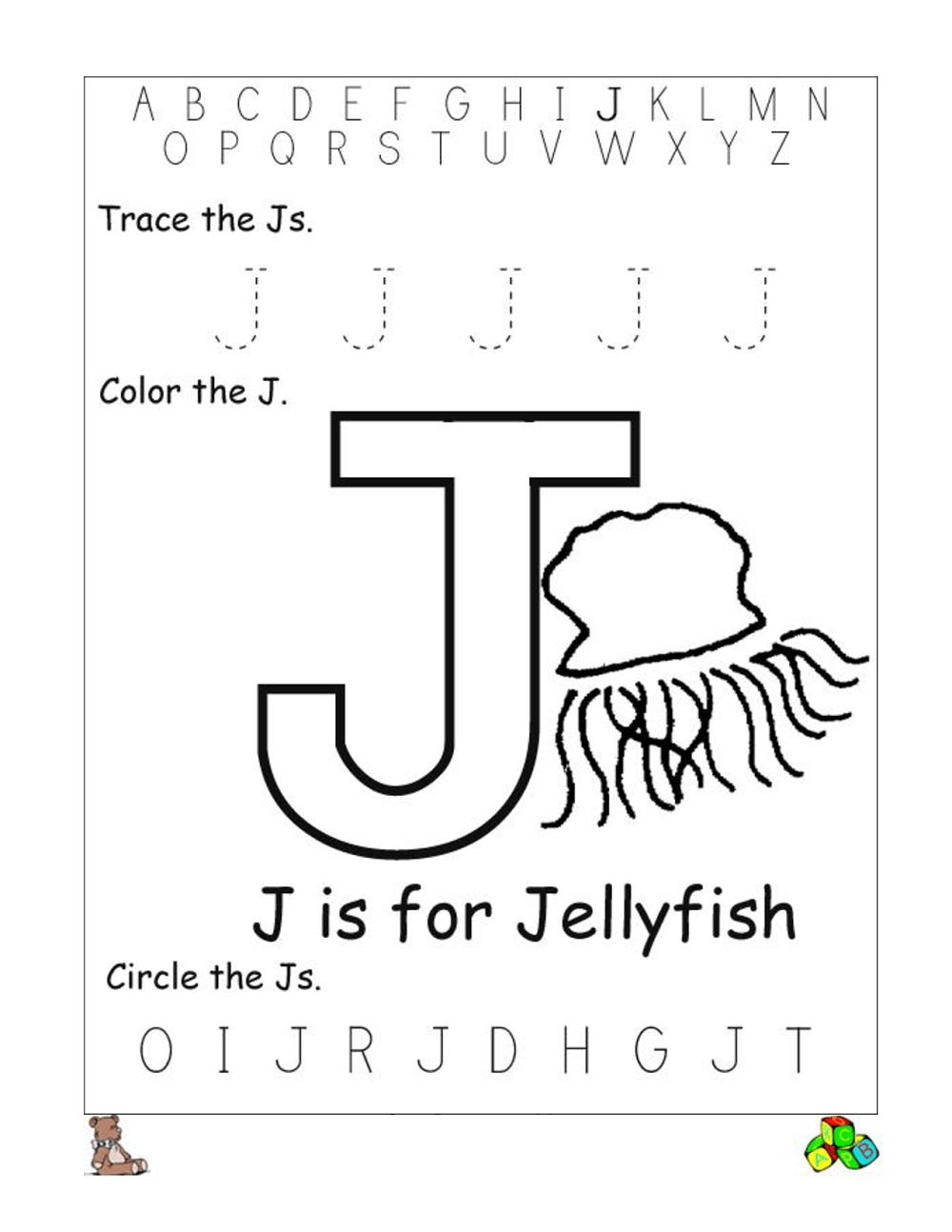 Alphabet Worksheetstrace And Print Letter J. Practice pertaining to Letter J Worksheets Sparklebox