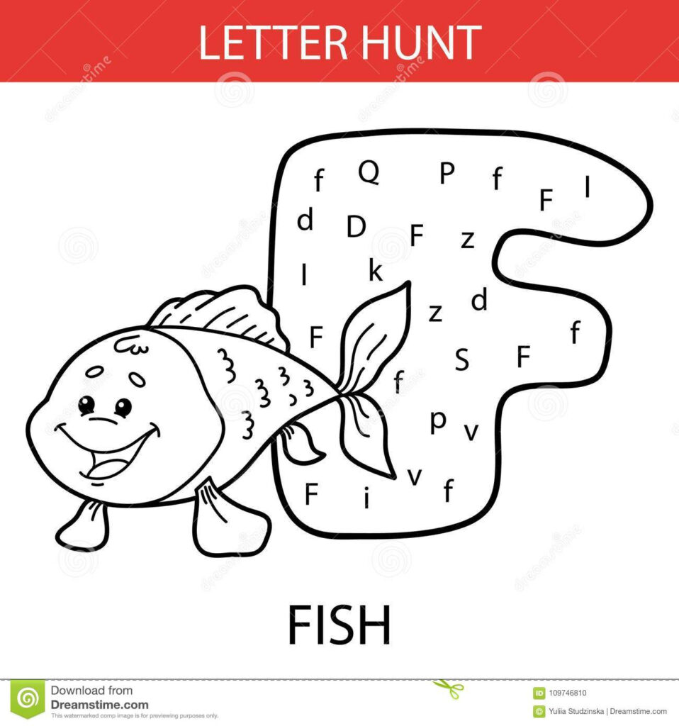 Animal Letter Hunt Fish Stock Vector. Illustration Of With Alphabet Hunt Worksheets