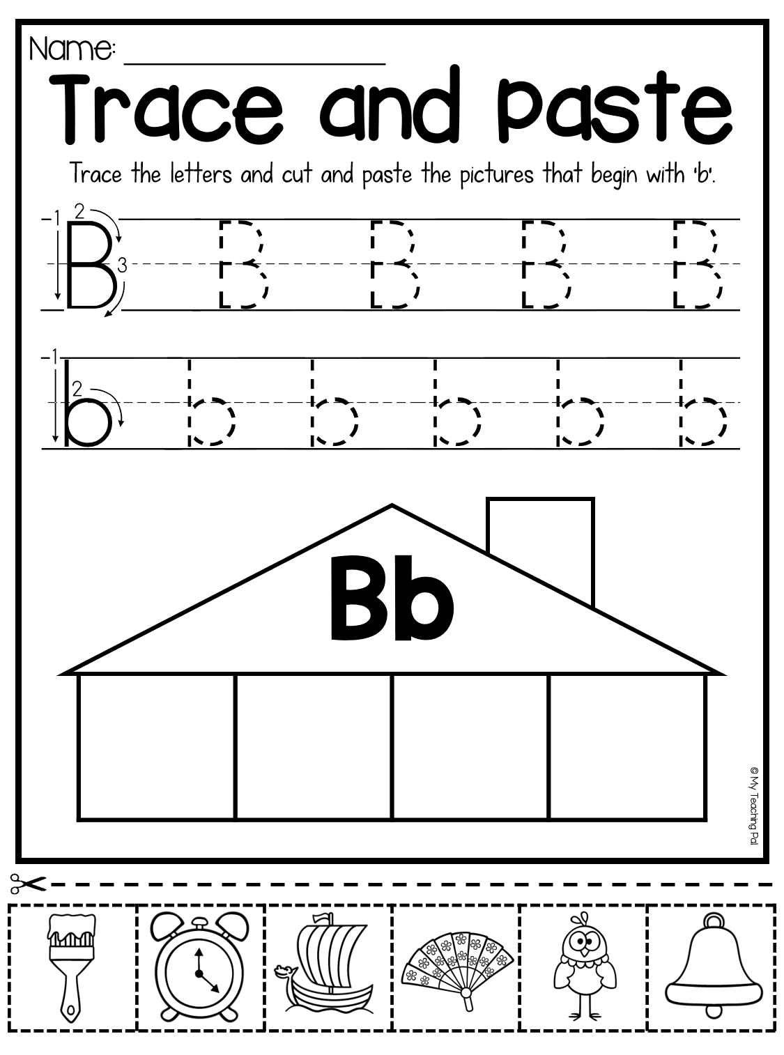 Beginning Sounds Worksheets - Trace And Paste | Beginning with Letter B Worksheets For First Grade