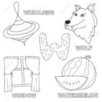 Black And White Cartoon Vector Illustration Of Letter W Worksheet.. With Regard To Letter W Worksheets For Preschool
