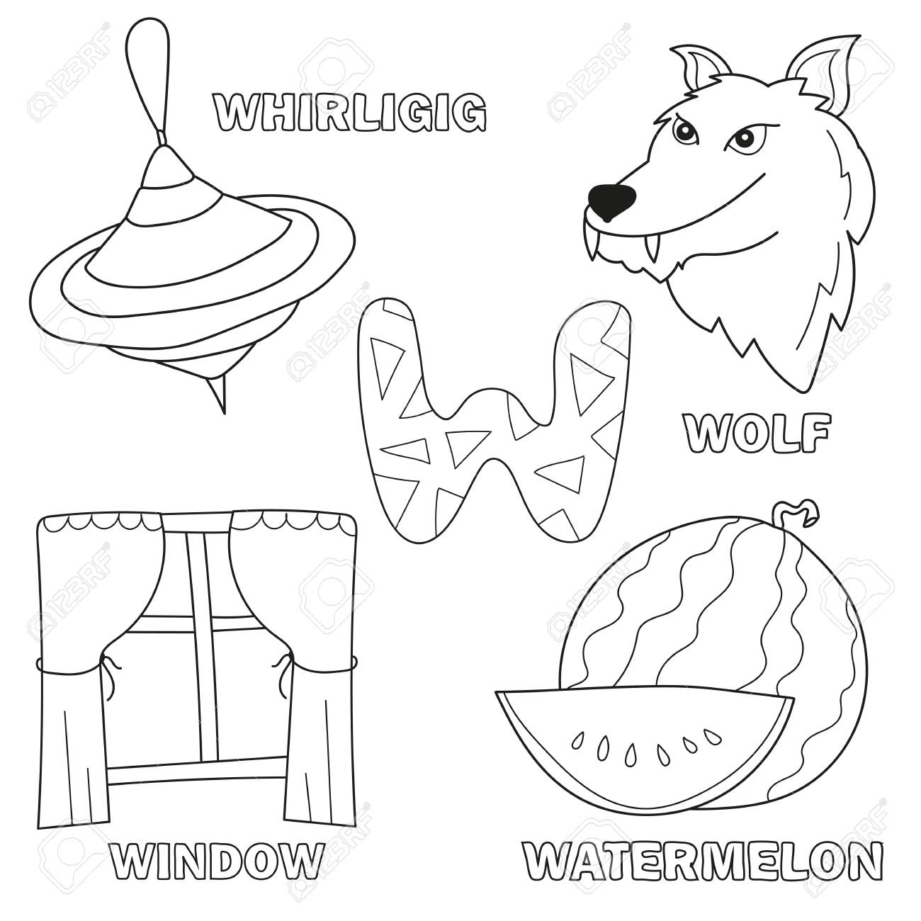 Black And White Cartoon Vector Illustration Of Letter W Worksheet.. with regard to Letter W Worksheets For Preschool