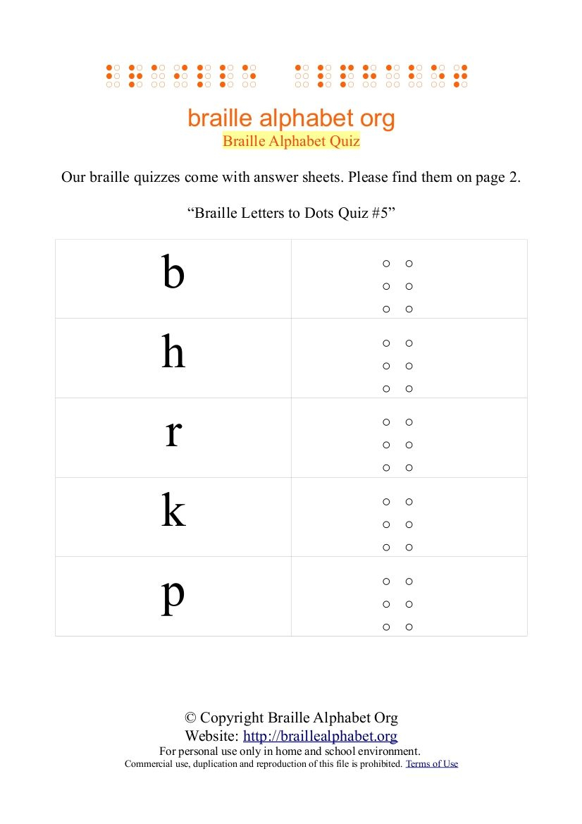 Braille Alphabet Quiz #5:try Solving Braille Quizzes In intended for Alphabet Quiz Worksheets