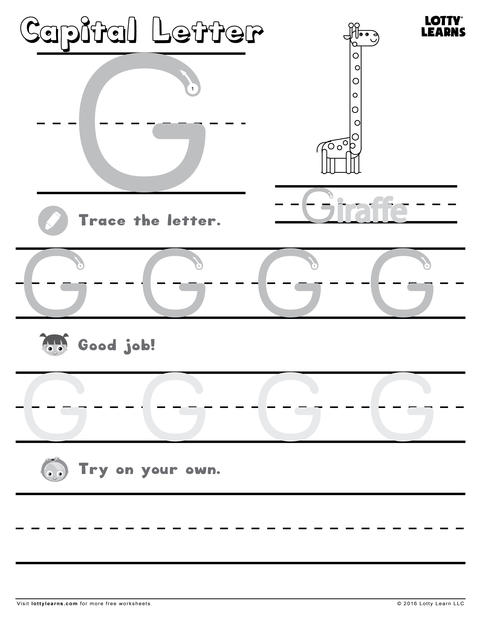 Capital Letter G | Lotty Learns | Handwriting Worksheets with regard to Letter G Worksheets Pdf