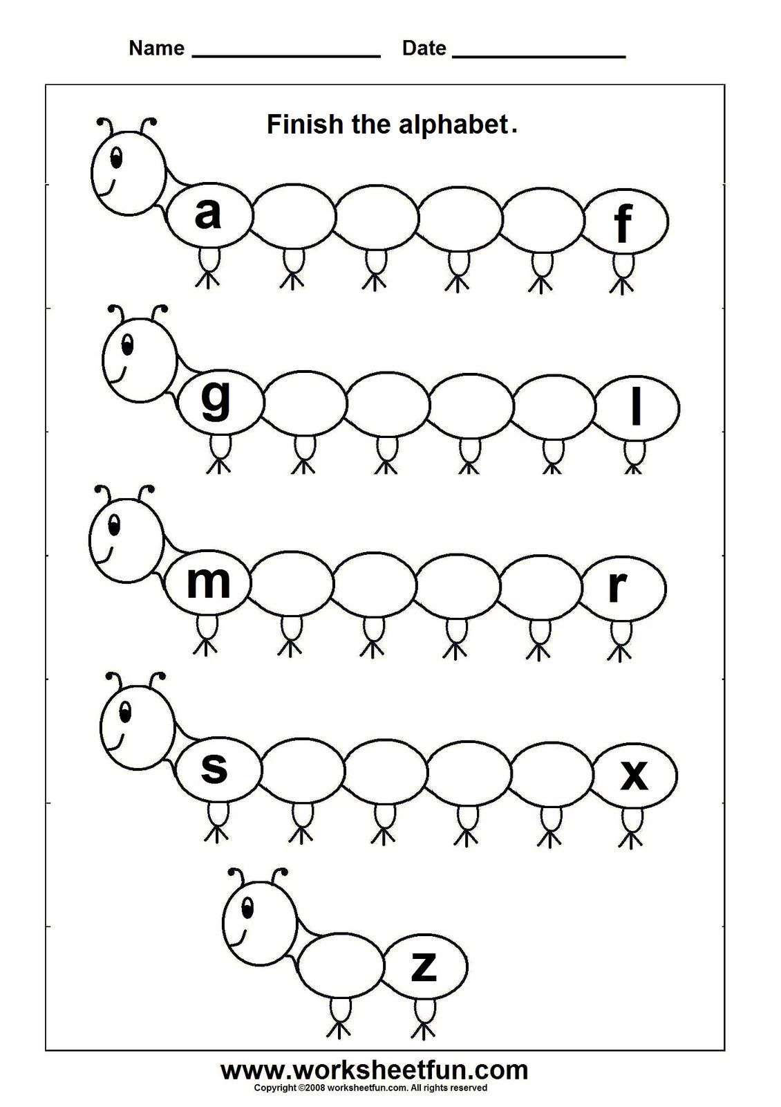 Caterpillar Alphabet Practice. Free Printable for Alphabet Worksheets Kindergarten Printable