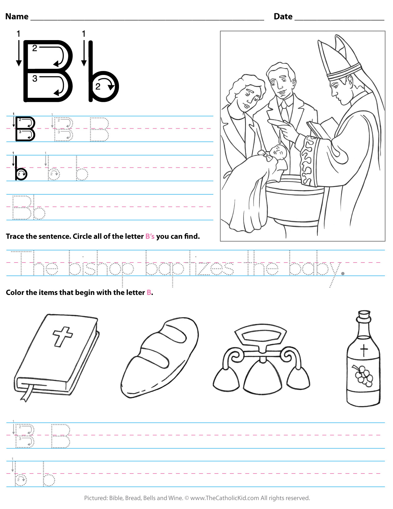 Catholic Alphabet Letter B Worksheet Preschool Kindergarten with Letter B Worksheets For Preschool