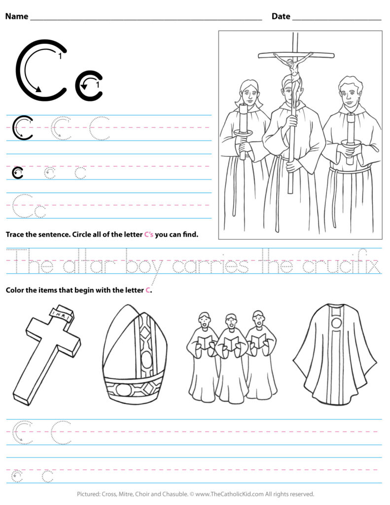 Catholic Alphabet Letter C Worksheet Preschool Kindergarten In Letter Worksheets Kindergarten