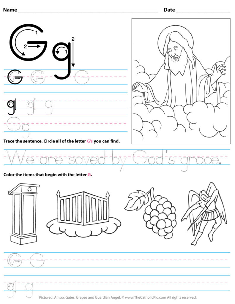 Catholic Alphabet Letter G Worksheet Preschool Kindergarten Regarding Letter G Worksheets For Preschool