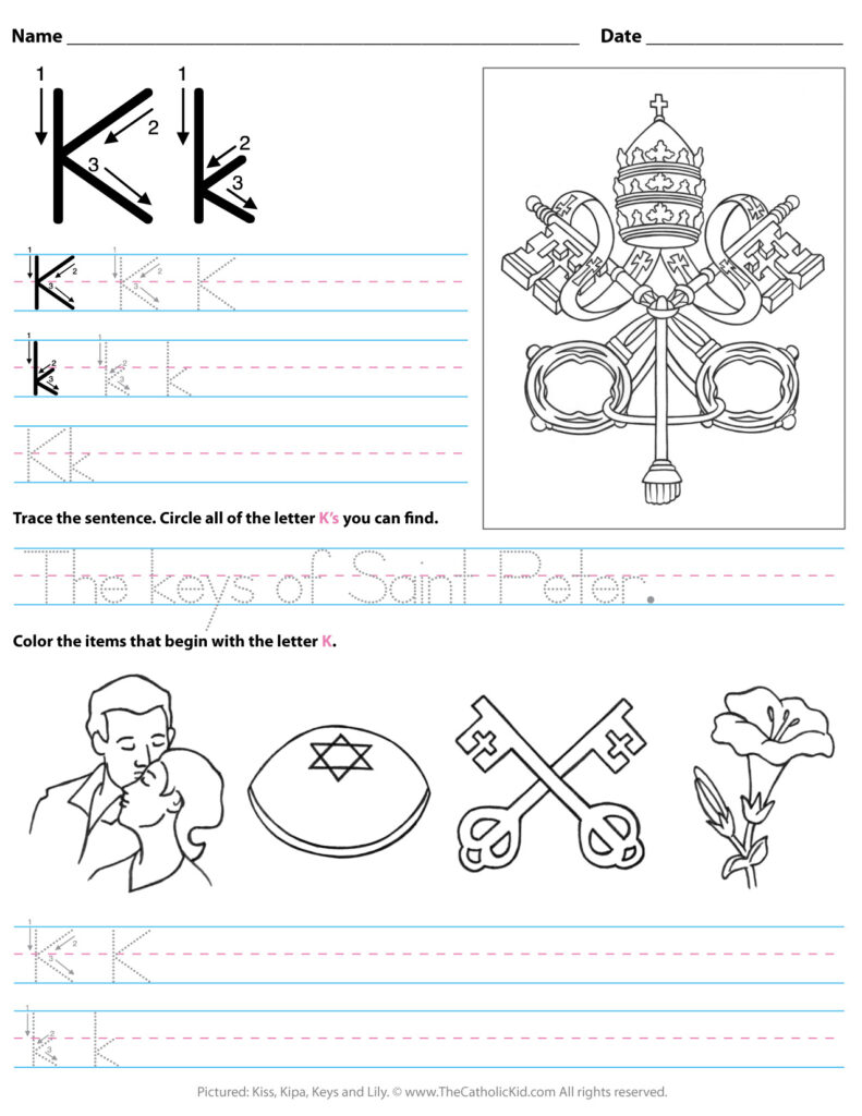 Catholic Alphabet Letter K Worksheet Preschool Kindergarten For Letter K Worksheets For Preschool