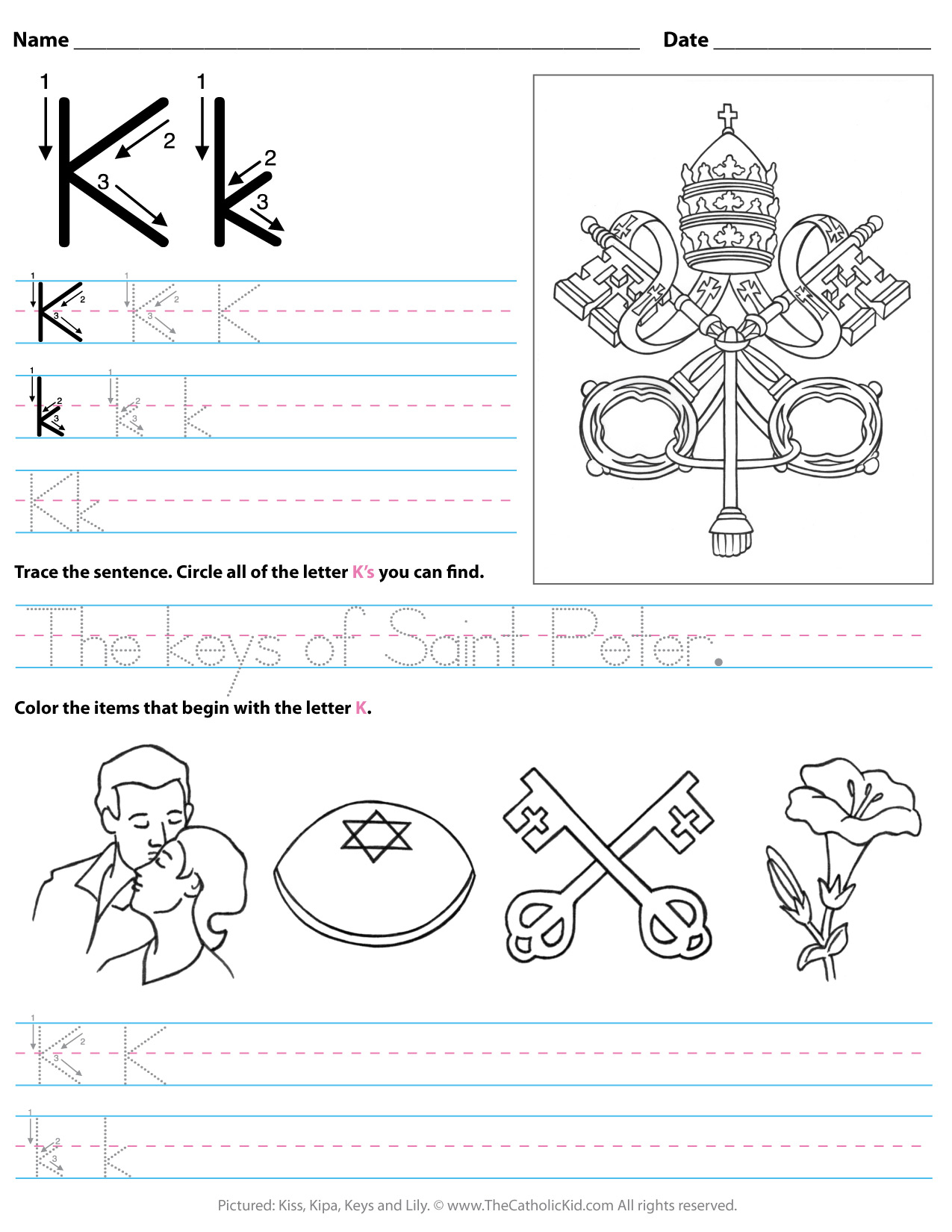 Catholic Alphabet Letter K Worksheet Preschool Kindergarten regarding Letter K Worksheets For Kinder