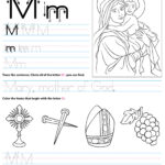 Catholic Alphabet Letter M Worksheet Preschool Kindergarten Within Letter M Worksheets