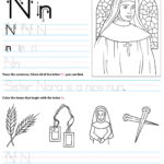 Catholic Alphabet Letter N Worksheet Preschool Kindergarten With Letter N Worksheets For Kindergarten
