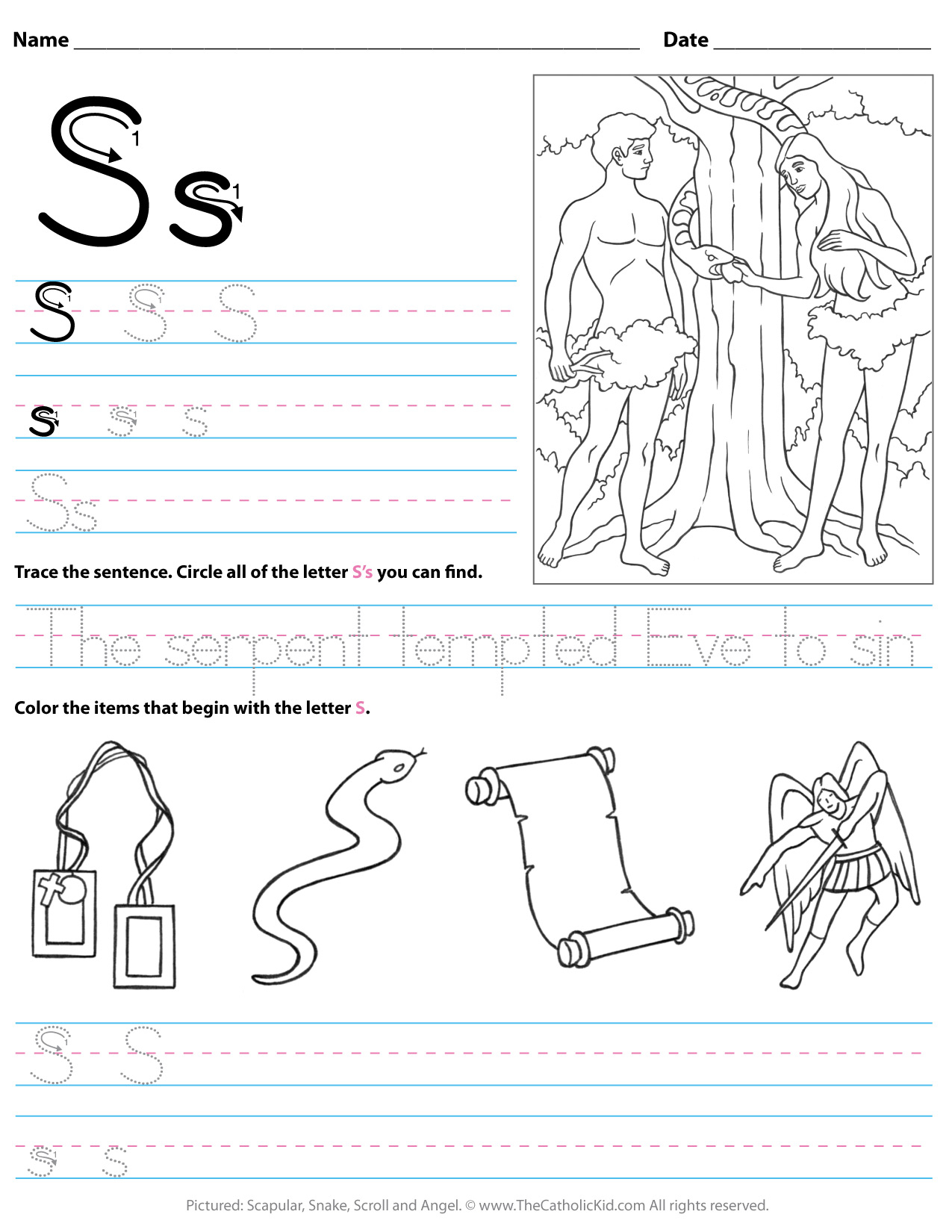 Catholic Alphabet Letter S Worksheet Preschool Kindergarten pertaining to Letter S Worksheets For Kindergarten