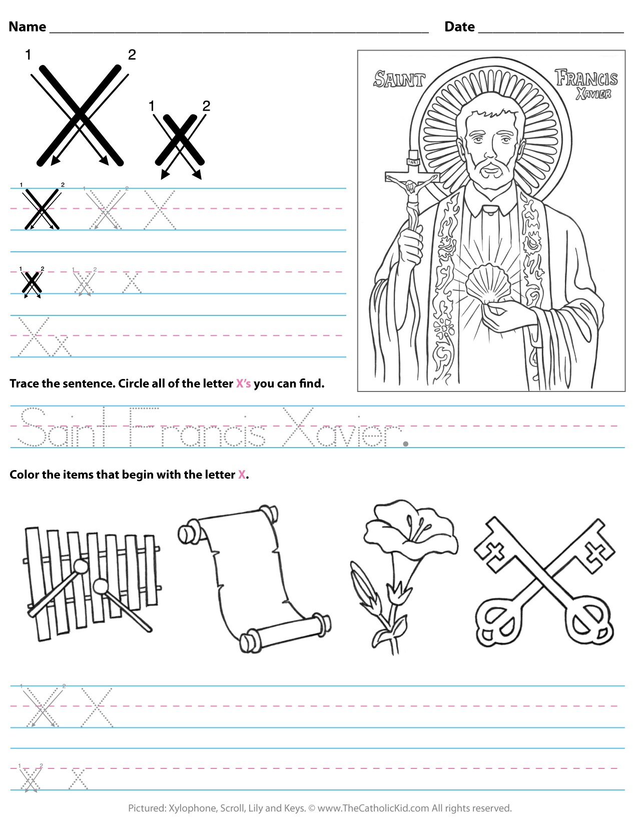 Catholic Alphabet Letter X Worksheet Preschool Kindergarten within Letter X Worksheets For Kindergarten