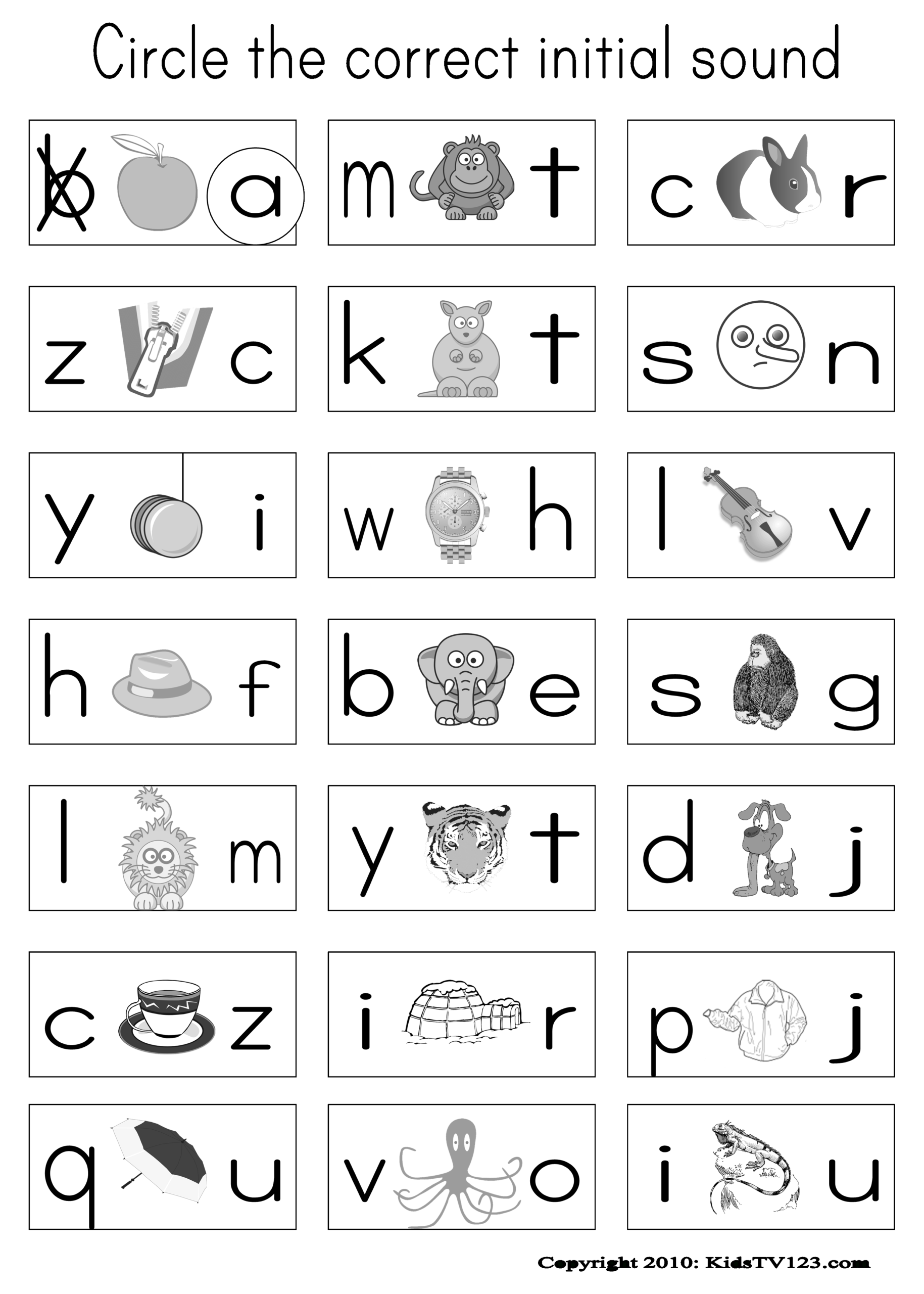 Circe The Correct Beginning Sounds From Kidstv123 inside Alphabet Sounds Worksheets Esl