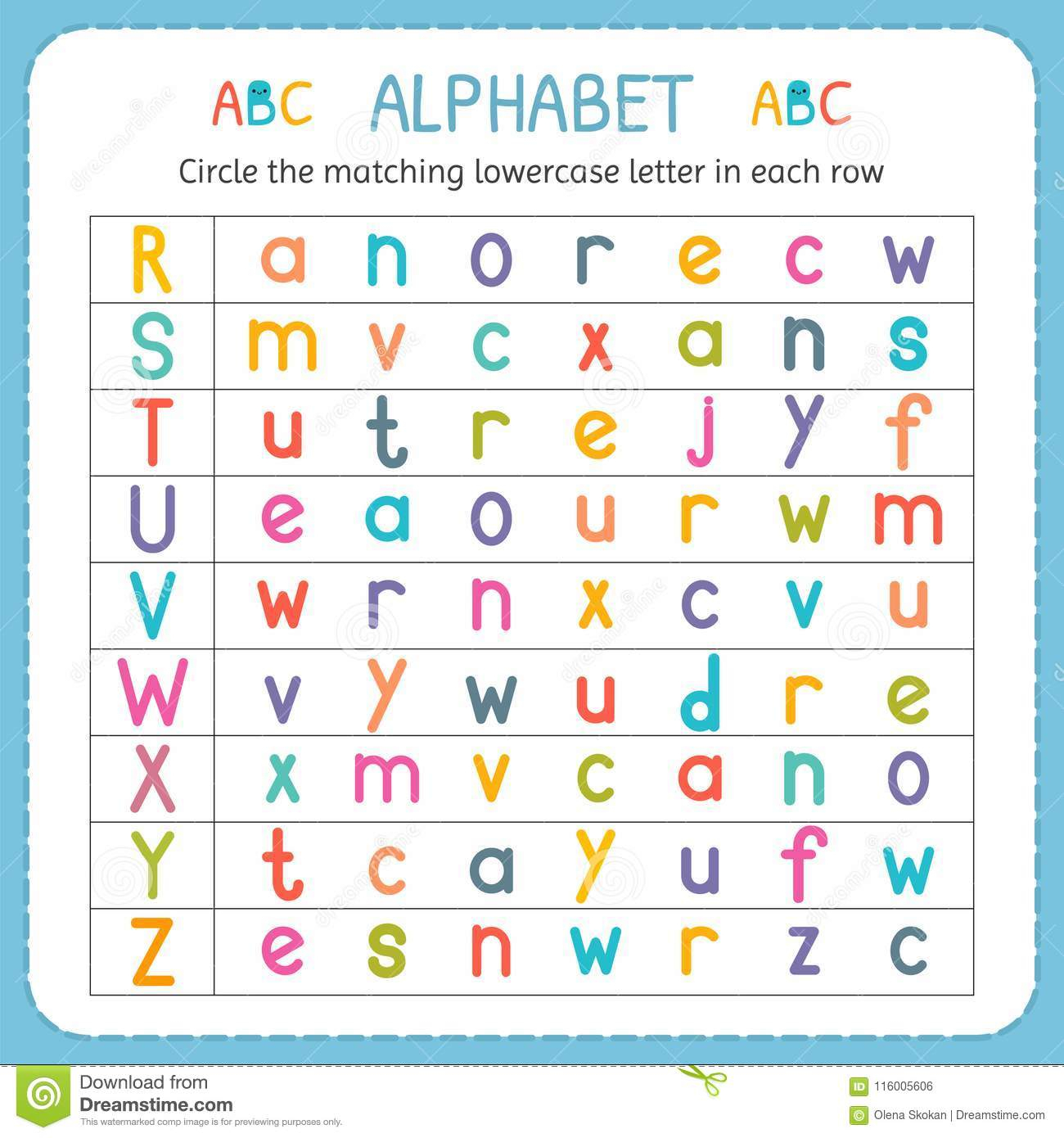 Circle The Matching Lowercase Letter In Each Row. From R To for Alphabet Matching Worksheets For Nursery