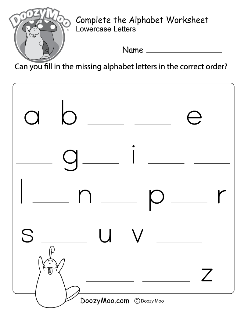 Complete The Alphabet Worksheet (Free Printable) - Doozy Moo inside Alphabet Of Worksheets