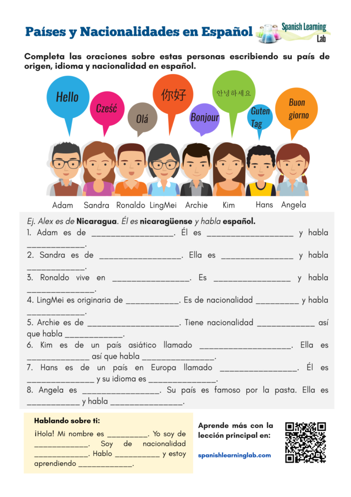 Countries And Nationalities In Spanish   Pdf Worksheet Pertaining To Alphabet Spanish Worksheets