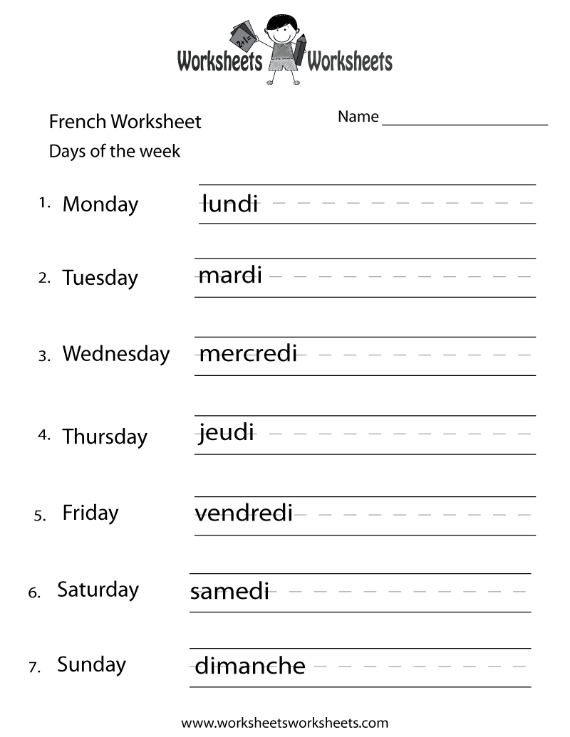 Days Of The Week French Worksheet. This Site Has Lots Of for French Alphabet Worksheets Grade 1