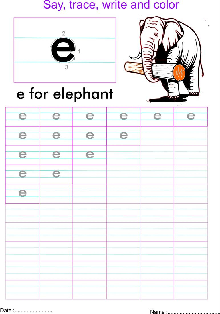 English Small Letter 'e' Worksheet in Letter E Worksheets Lowercase
