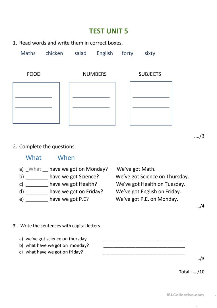 English Test Grade 2 , Family And Friends Unit 5. - English throughout Letter E Worksheets For Grade 2