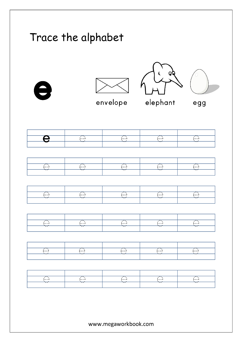 English Worksheet - Alphabet Tracing - Small Letter E inside Letter E Worksheets Free