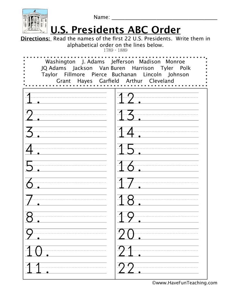 First Half Presidents Alphabetical Order Worksheet | Have Fun Within Alphabet Order Worksheets For Kindergarten