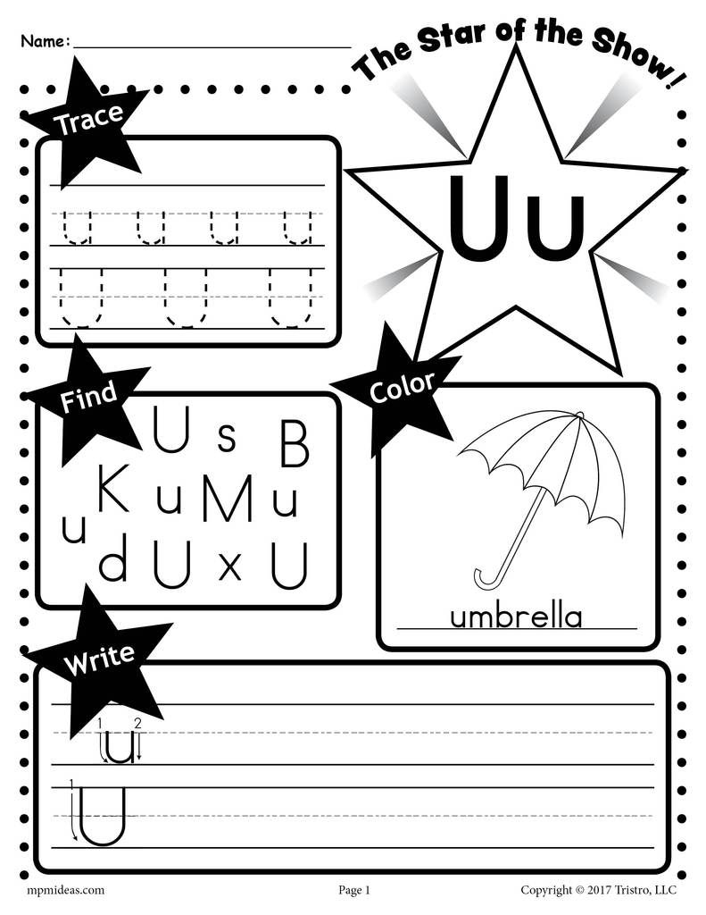 Free Letter U Worksheet: Tracing, Coloring, Writing &amp;amp; More in Letter U Worksheets Handwriting Kindergarten