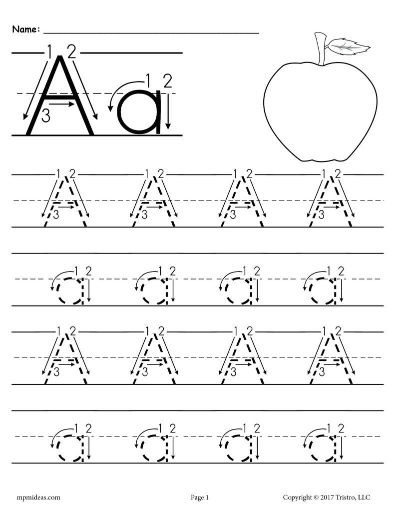 Free Printable Letter A Tracing Worksheet With Number And with Alphabet Tracing Worksheets With Arrows