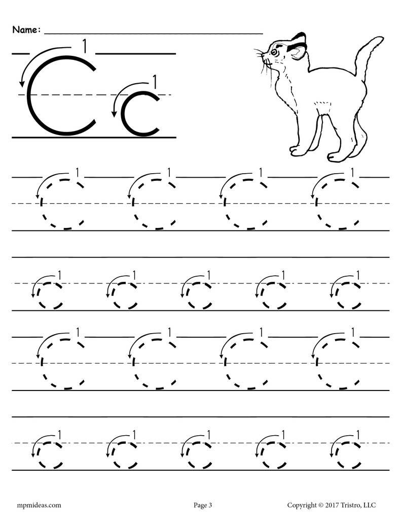 Free Printable Letter C Tracing Worksheet With Number And for Alphabet Tracing Worksheets With Arrows