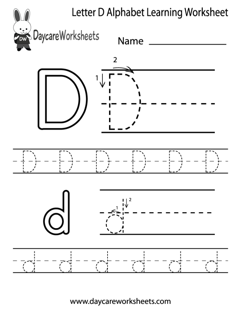 Free Printable Letter D Alphabet Learning Worksheet For Regarding Letter D Worksheets Free Printables