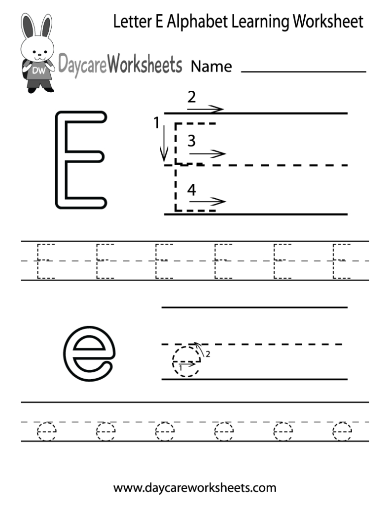 Free Printable Letter E Alphabet Learning Worksheet For Regarding Letter E Worksheets For Preschool