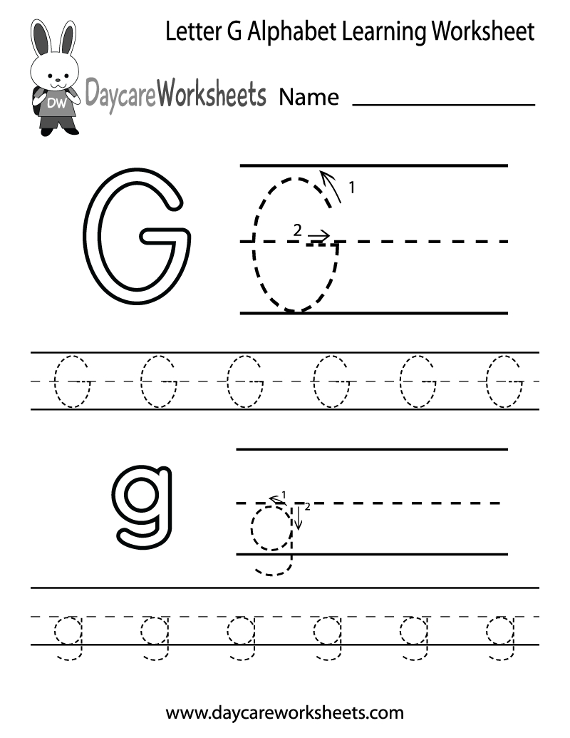 Free Printable Letter G Alphabet Learning Worksheet For regarding A Letter Worksheets Kindergarten